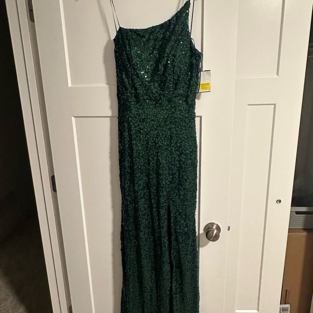 Emerald Green Sequin One-Shoulder Gown